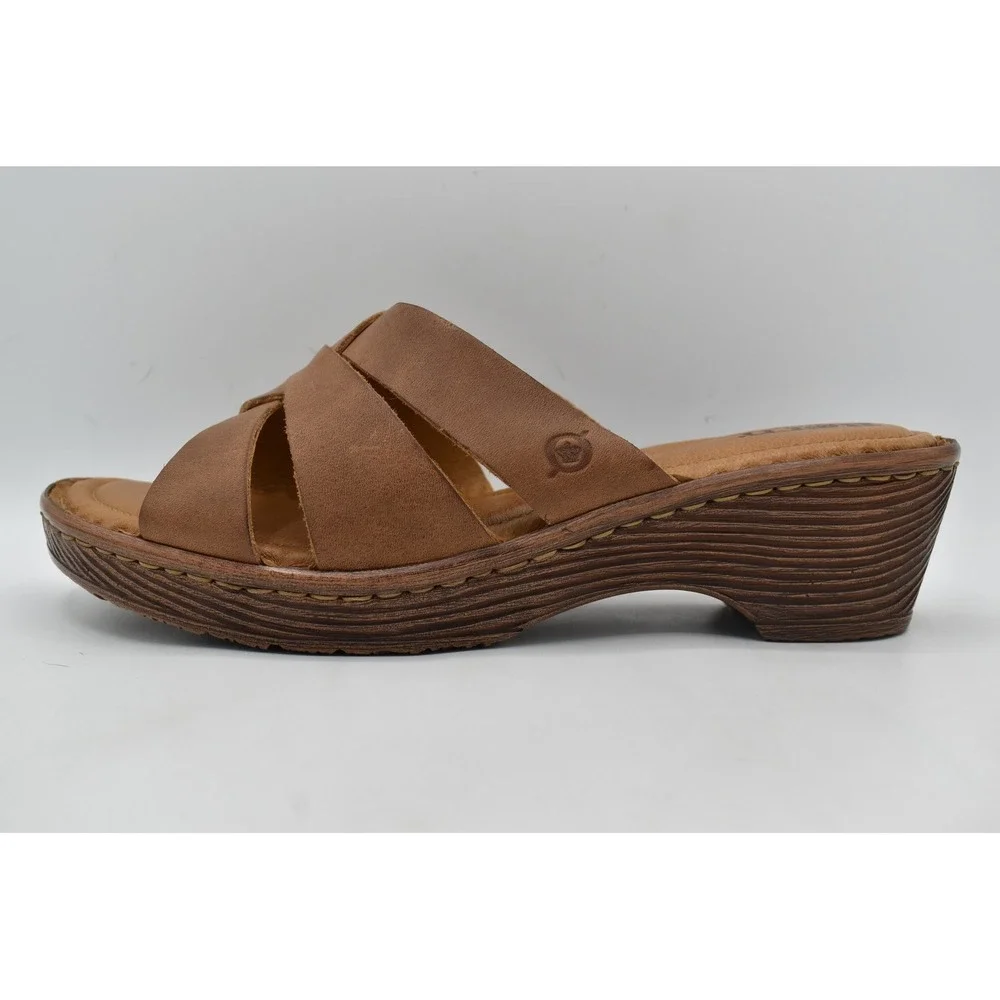 Born Women Size 11 Rosario Light Tan Full Grain Leather Slides Sandals Shoes
